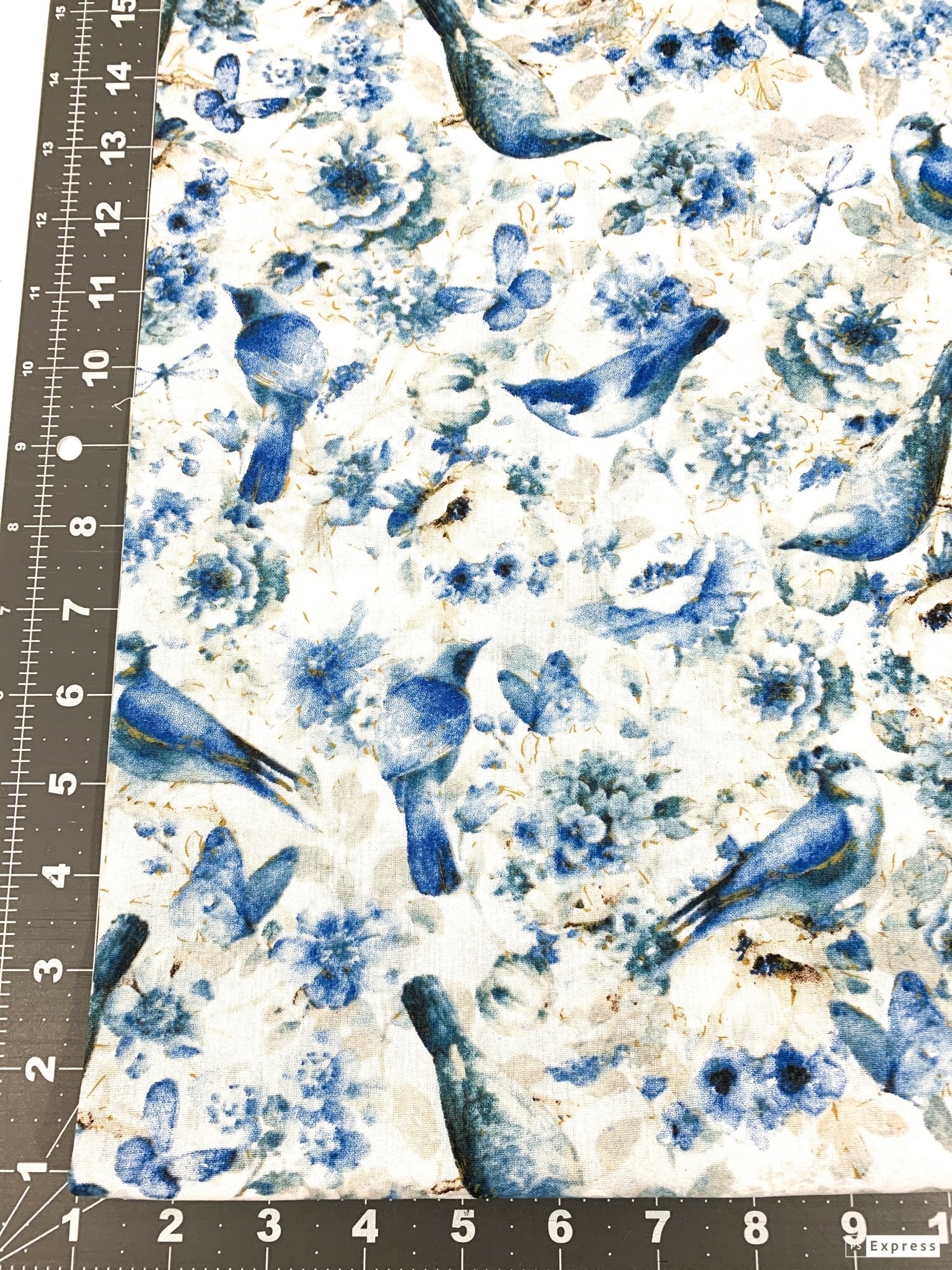 Blue birds cotton fabric LA - 0002 - 7C Blue Bird floral fabric - Mary Jo Fabrics