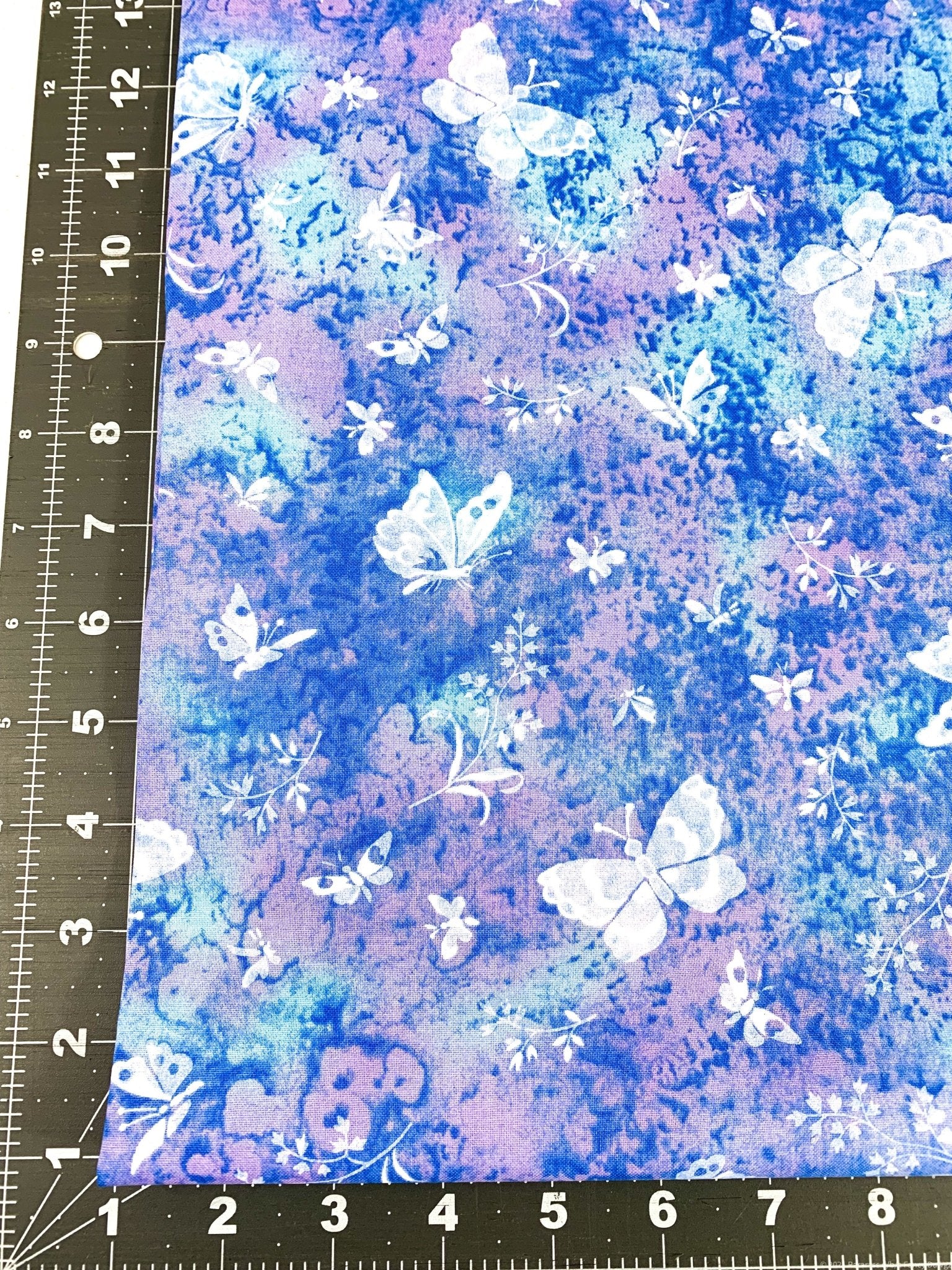 Blue Butterflies fabric 4033 White Butterfly - Mary Jo Fabrics