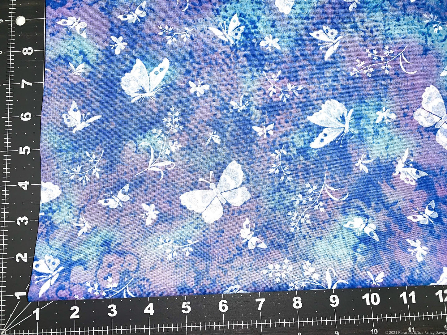 Blue Butterflies fabric 4033 White Butterfly - Mary Jo Fabrics