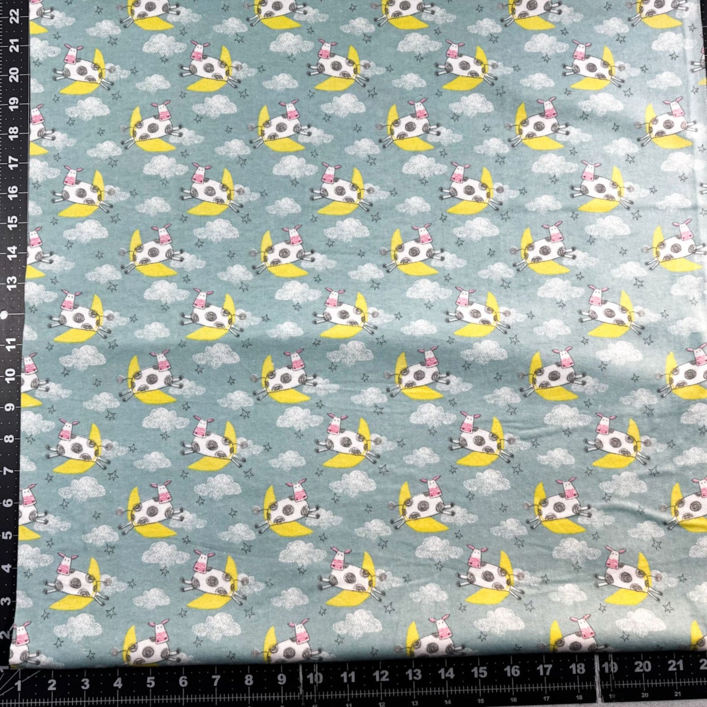 Blue Cow Jumping over the Moon FLANNEL 13877 Nursery - Mary Jo Fabrics