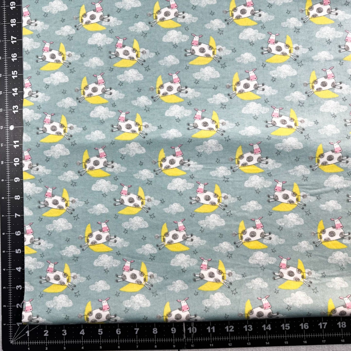 Blue Cow Jumping over the Moon FLANNEL 13877 Nursery - Mary Jo Fabrics