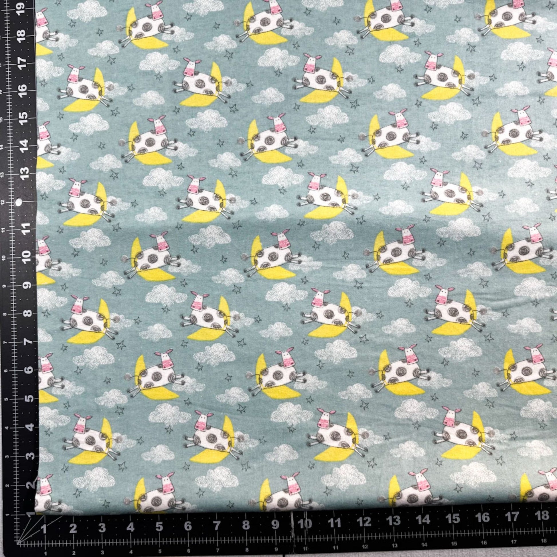Blue Cow Jumping over the Moon FLANNEL 13877 Nursery - Mary Jo Fabrics