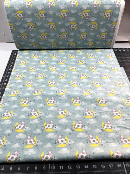 Blue Cow Jumping over the Moon FLANNEL 13877 Nursery - Mary Jo Fabrics