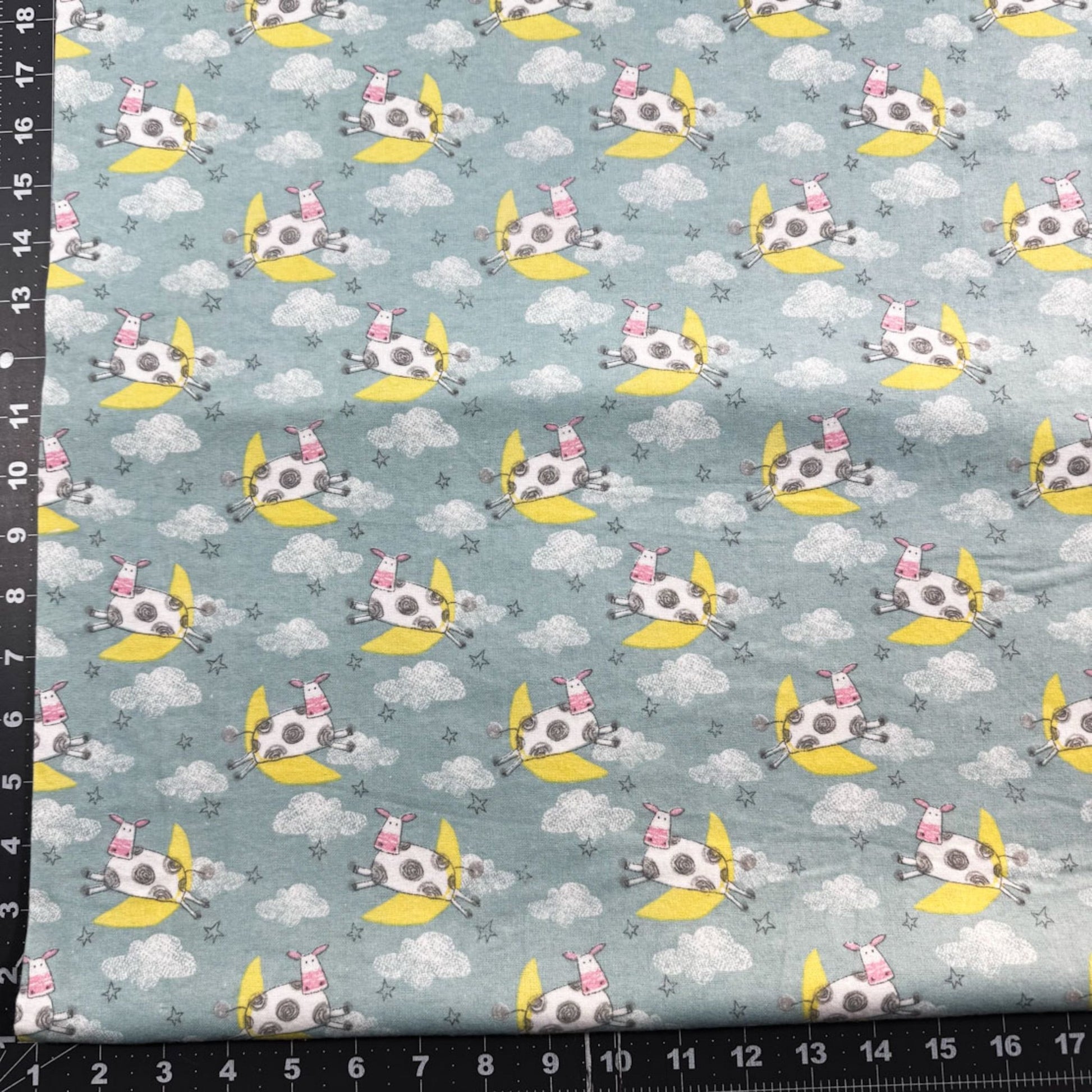 Blue Cow Jumping over the Moon FLANNEL 13877 Nursery - Mary Jo Fabrics