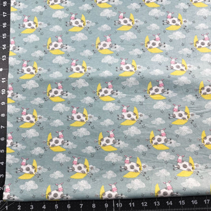 Blue Cow Jumping over the Moon FLANNEL 13877 Nursery - Mary Jo Fabrics
