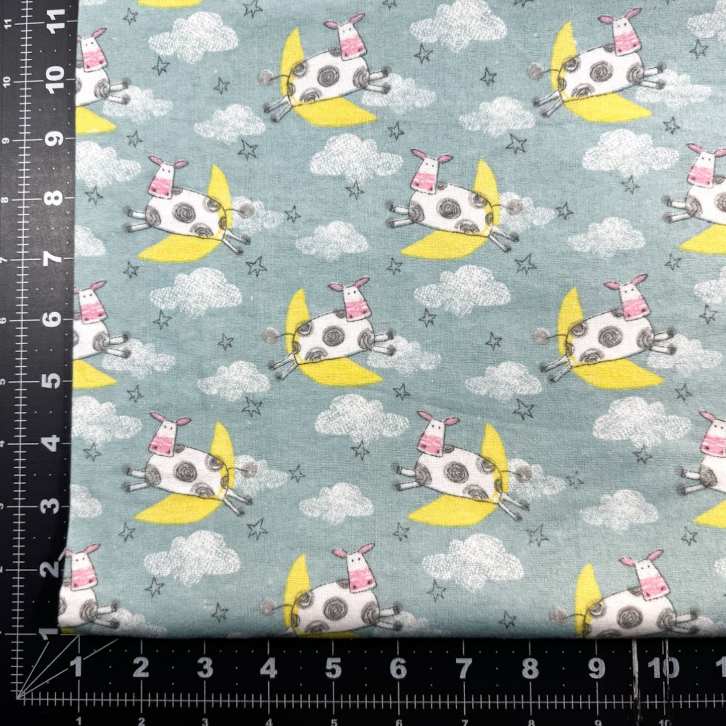 Blue Cow Jumping over the Moon FLANNEL 13877 Nursery - Mary Jo Fabrics