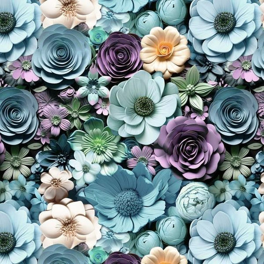 Blue Floral fabric 8678-71 Turquoise Flower fabric - Mary Jo Fabrics