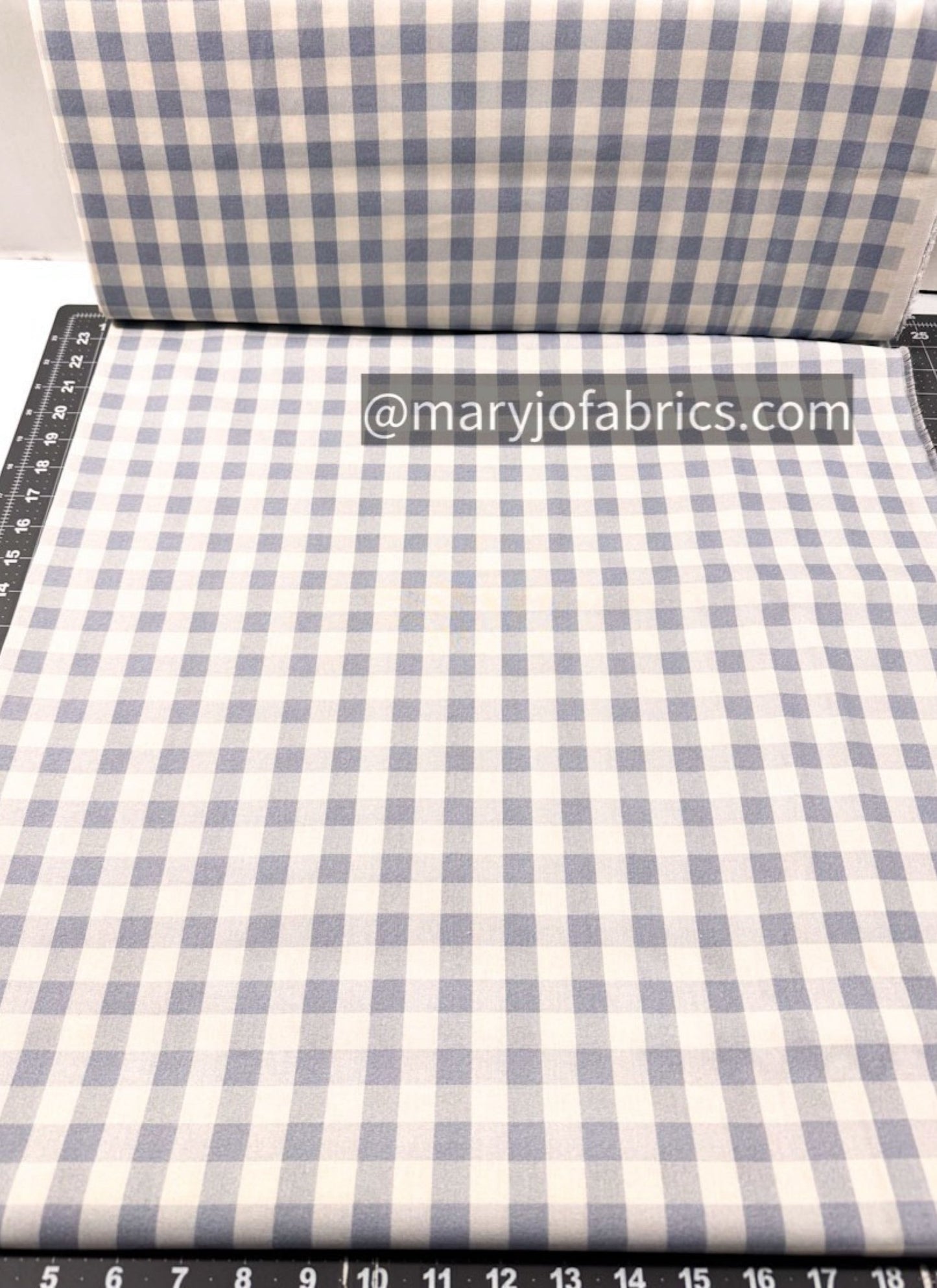 Blue Gray Gingham Check Fabric 2035 - 0401 Love Grows - Mary Jo Fabrics