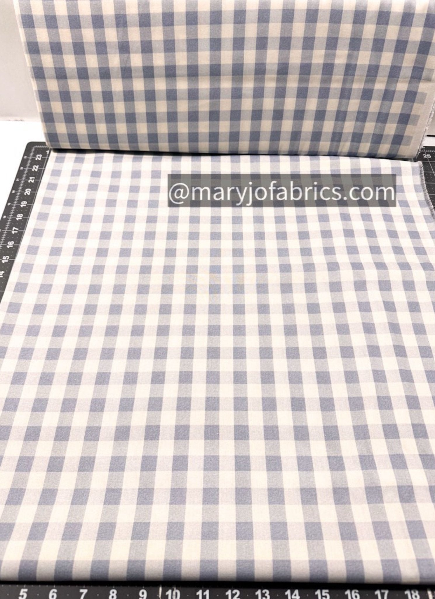 Blue Gray Gingham Check Fabric 2035 - 0401 Love Grows - Mary Jo Fabrics