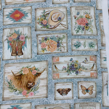 Blue Highland Ranch Fabric 81429 Highland Cow Fabric - Mary Jo Fabrics