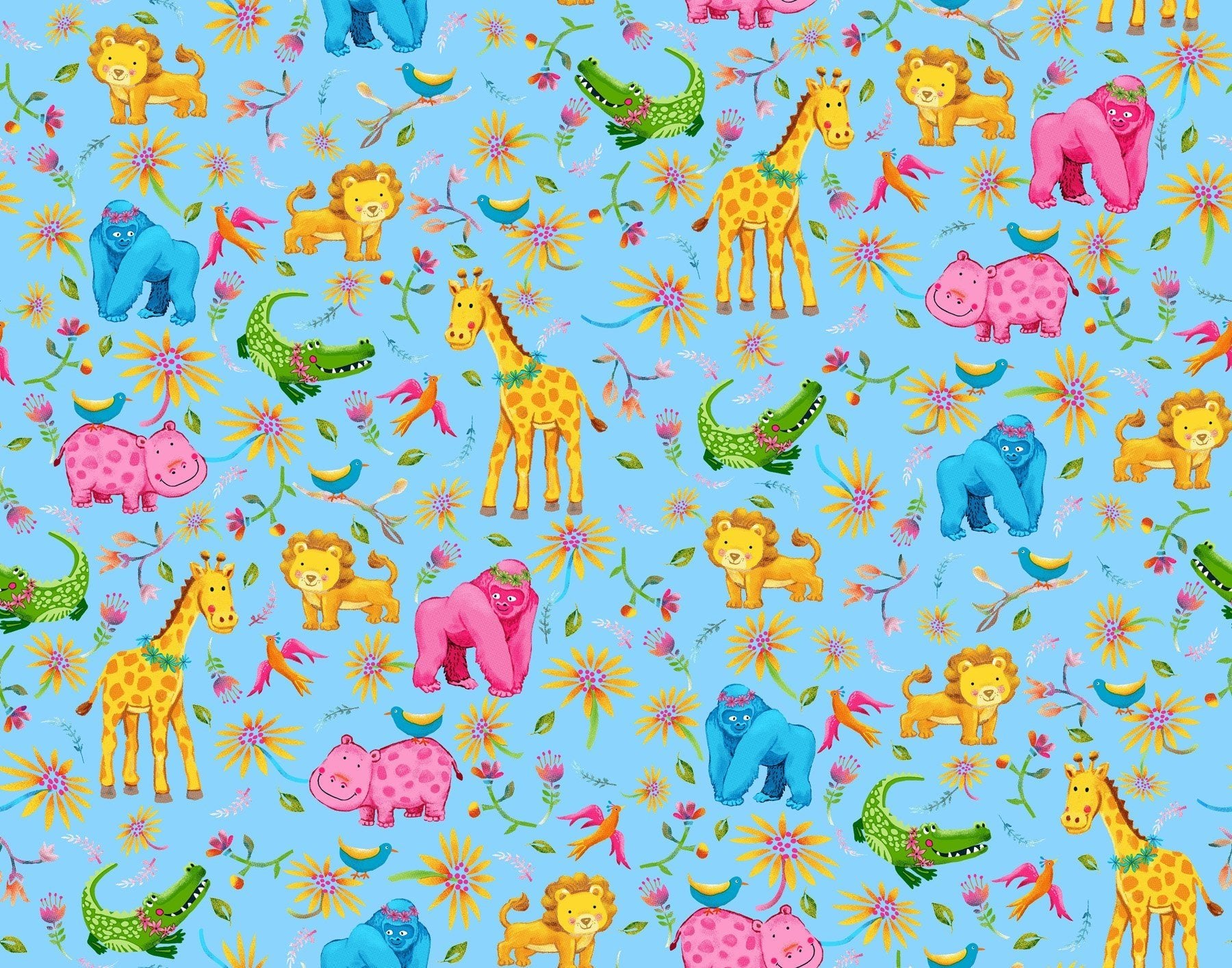 Blue Jungle Animals FLANNEL 44 - 6291 Fun Flannel - Mary Jo Fabrics