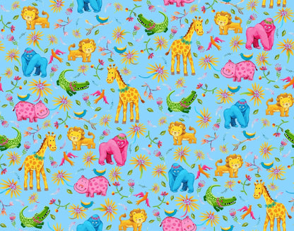 Blue Jungle Animals FLANNEL 44 - 6291 Fun Flannel - Mary Jo Fabrics