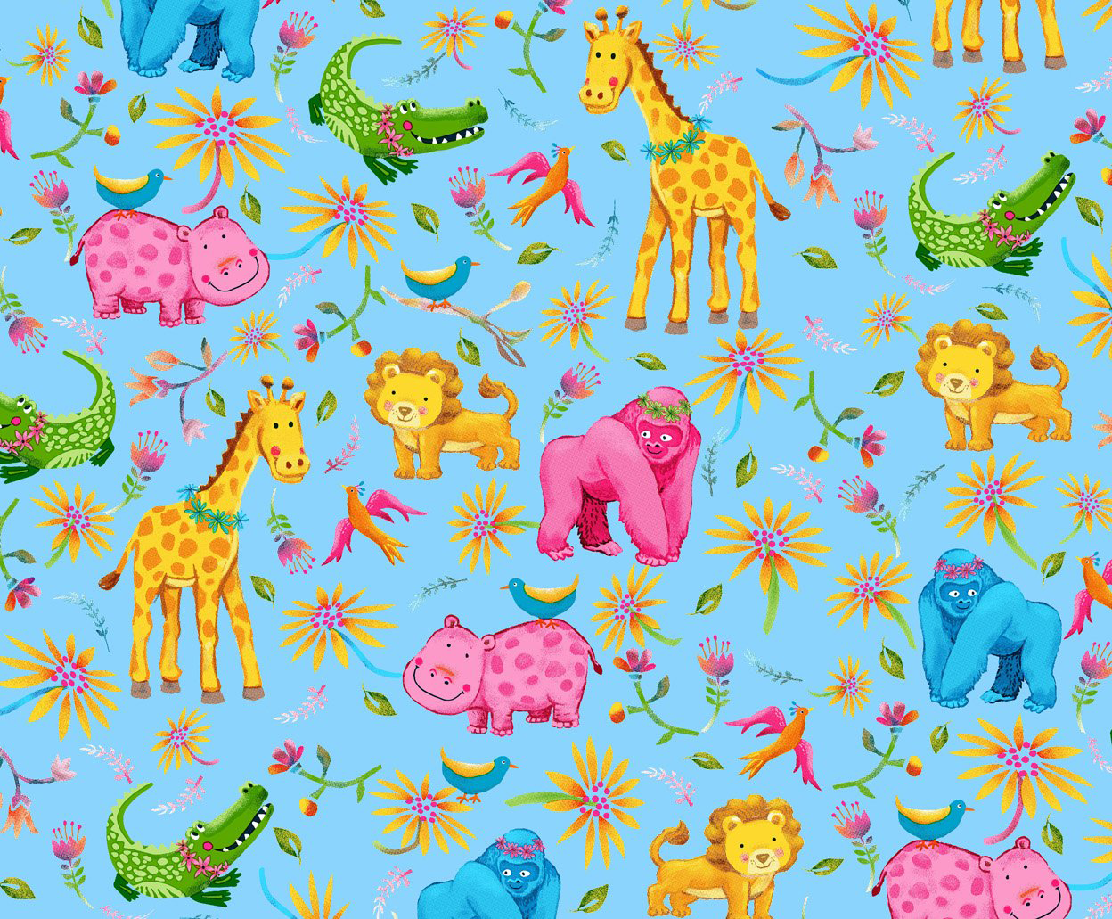 Blue Jungle Animals FLANNEL 44-6291 Pink Gorilla - Mary Jo Fabrics