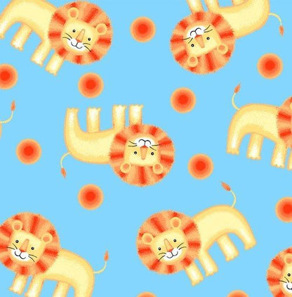 Blue Lions FLANNEL fabric 1033 - 11 Cute Lion cotton flannel - Mary Jo Fabrics
