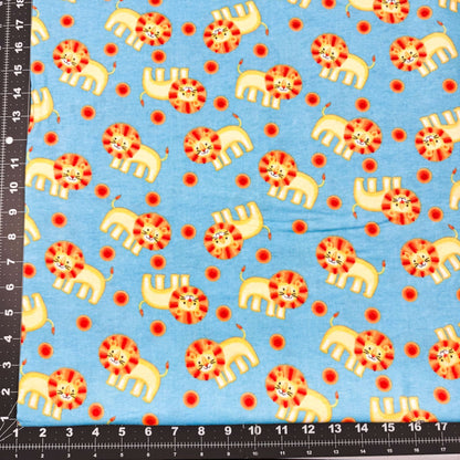 Blue Lions FLANNEL fabric 1033 - 11 Cute Lion cotton flannel - Mary Jo Fabrics