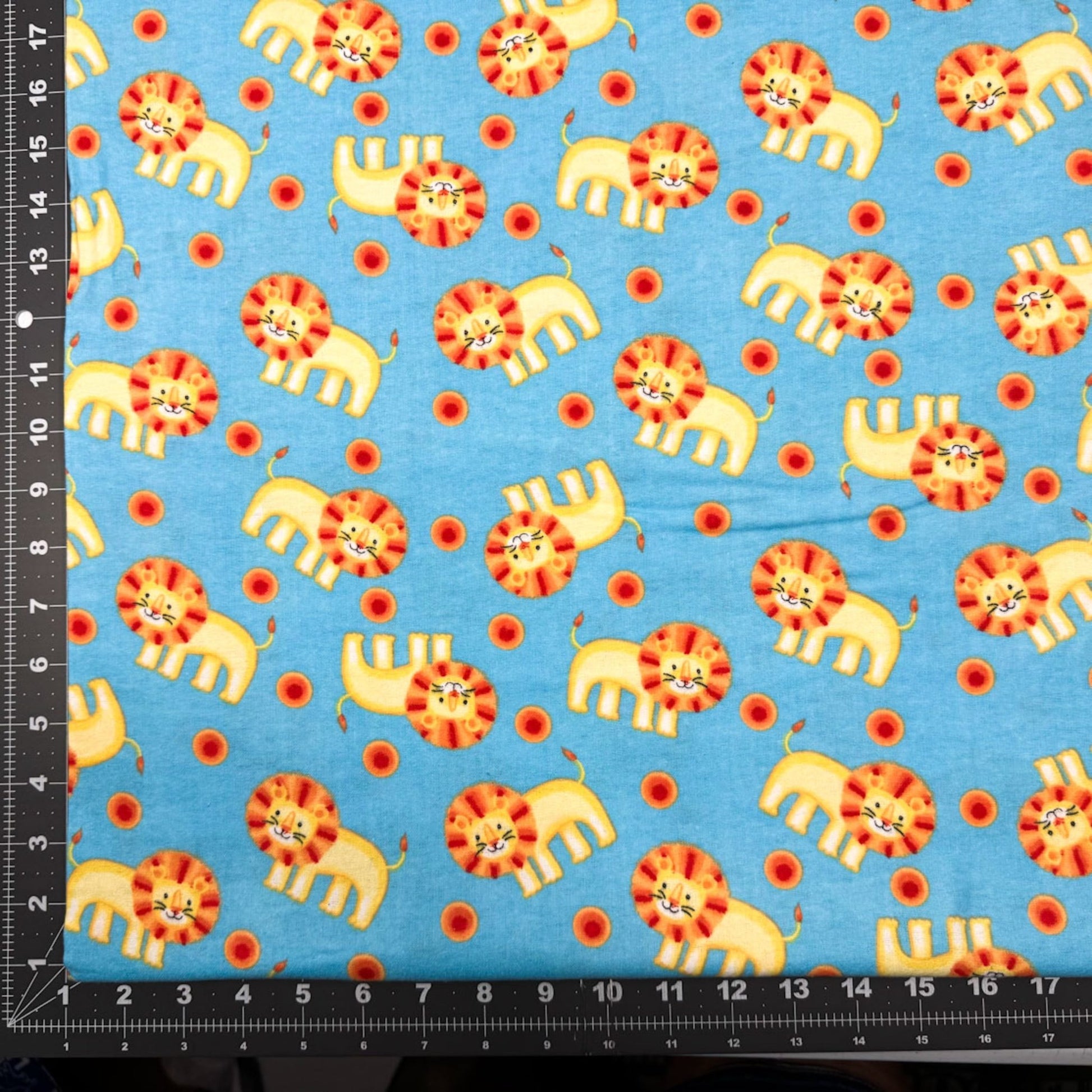 Blue Lions FLANNEL fabric 1033 - 11 Cute Lion cotton flannel - Mary Jo Fabrics