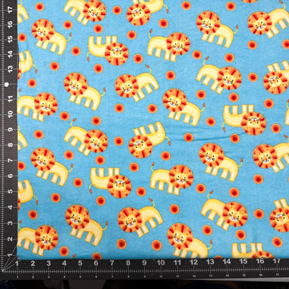 Blue Lions FLANNEL fabric 1033 - 11 Cute Lion cotton flannel - Mary Jo Fabrics