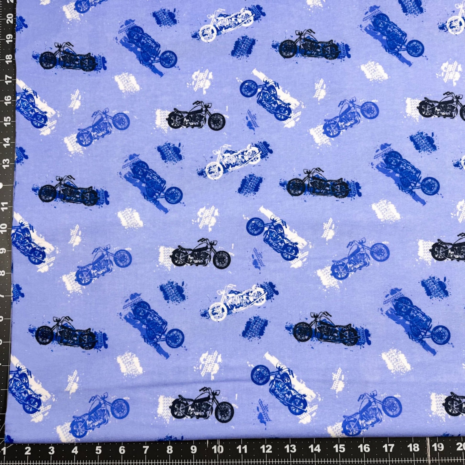 Blue Motorcycle FLANNEL Fabric 0993 - 11 Motorbike - Mary Jo Fabrics