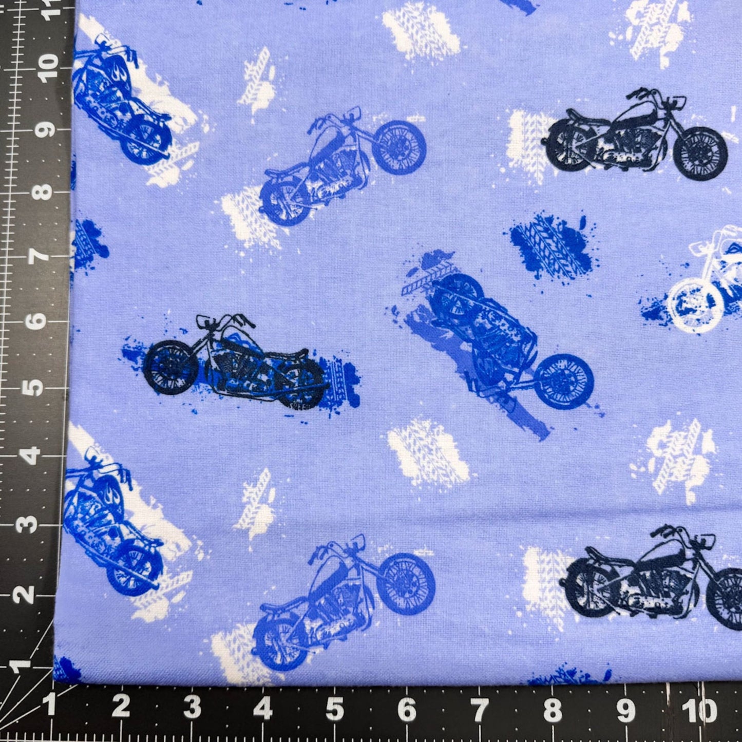 Blue Motorcycle FLANNEL Fabric 0993 - 11 Motorbike - Mary Jo Fabrics