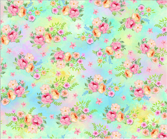 Blue & Pink Floral fabric 59-5721 Unicorn Flower Fabric Wee Ones - Mary Jo Fabrics