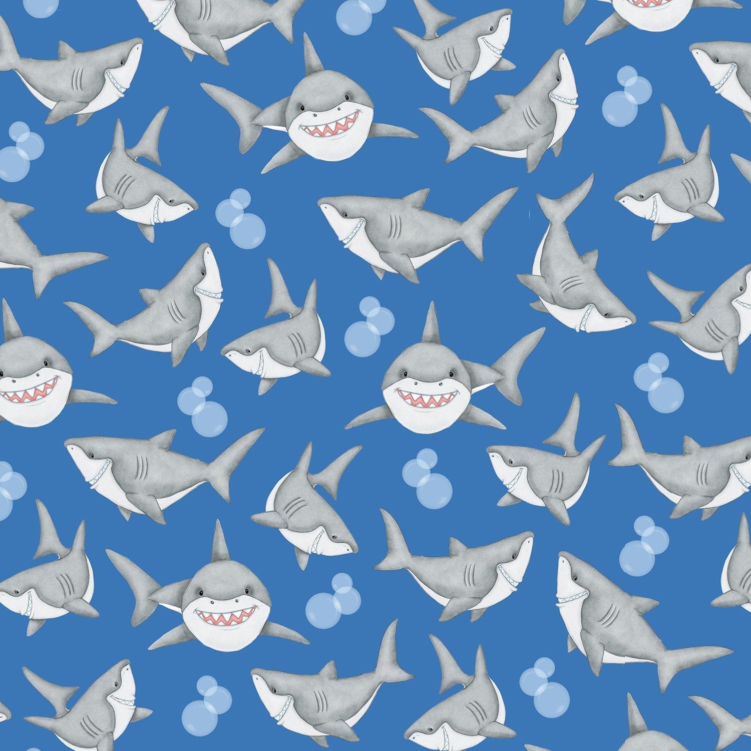 Blue Smiling Sharks FLANNEL Fabric 0903 - 77 Shark Cotton Flannel - Mary Jo Fabrics