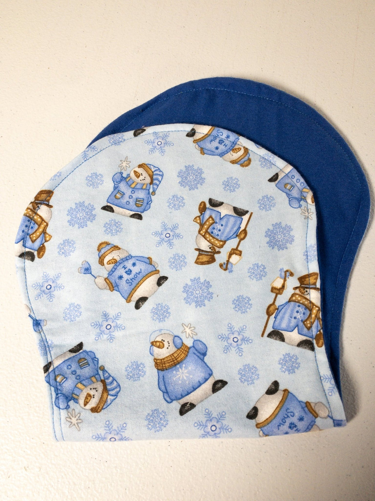Blue Snowman Baby Bib Burp Cloth Wood Teething Toy - Mary Jo Fabrics