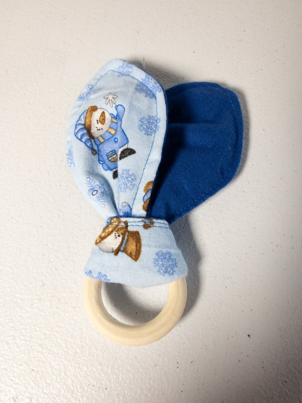 Blue Snowman Baby Bib Burp Cloth Wood Teething Toy - Mary Jo Fabrics