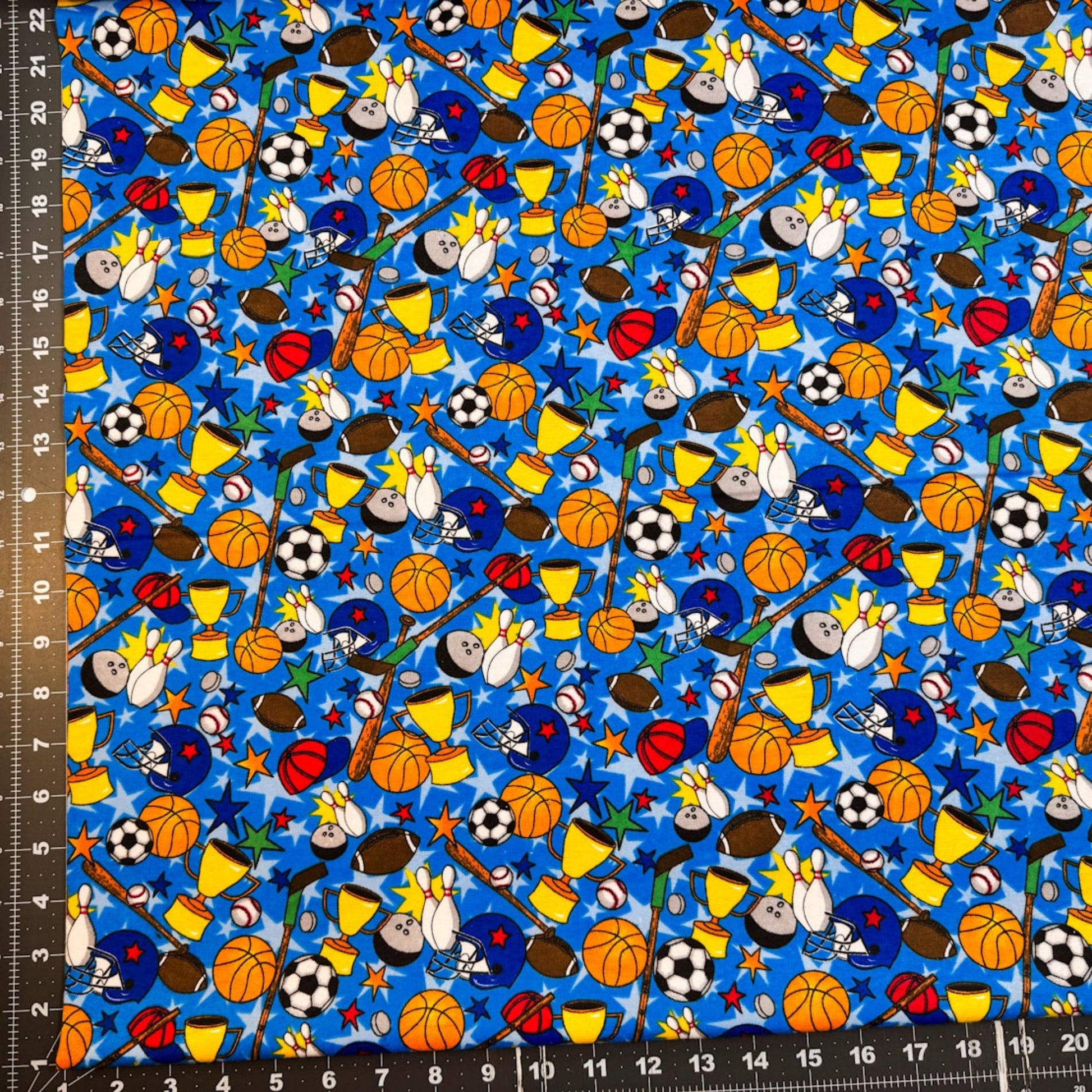 Blue Sports FLANNEL 0989 - 77 Soccer Basketball - Mary Jo Fabrics