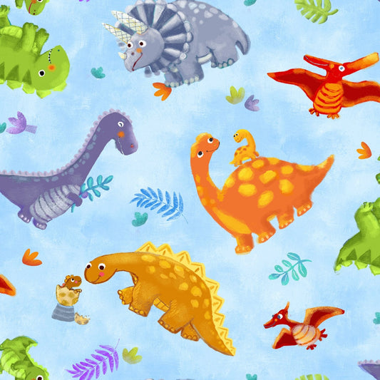 Blue Tossed Baby Dinosaur Fabric 59 - 8541 Dino Wee Ones - Mary Jo Fabrics
