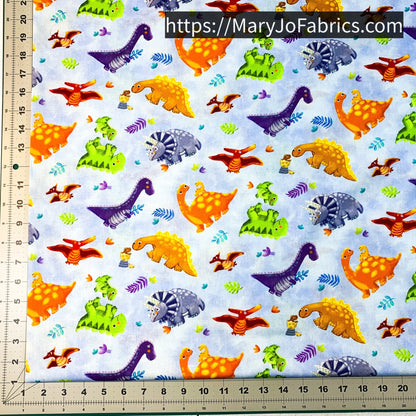 Blue Tossed Baby Dinosaur Fabric 59 - 8541 Dino Wee Ones - Mary Jo Fabrics