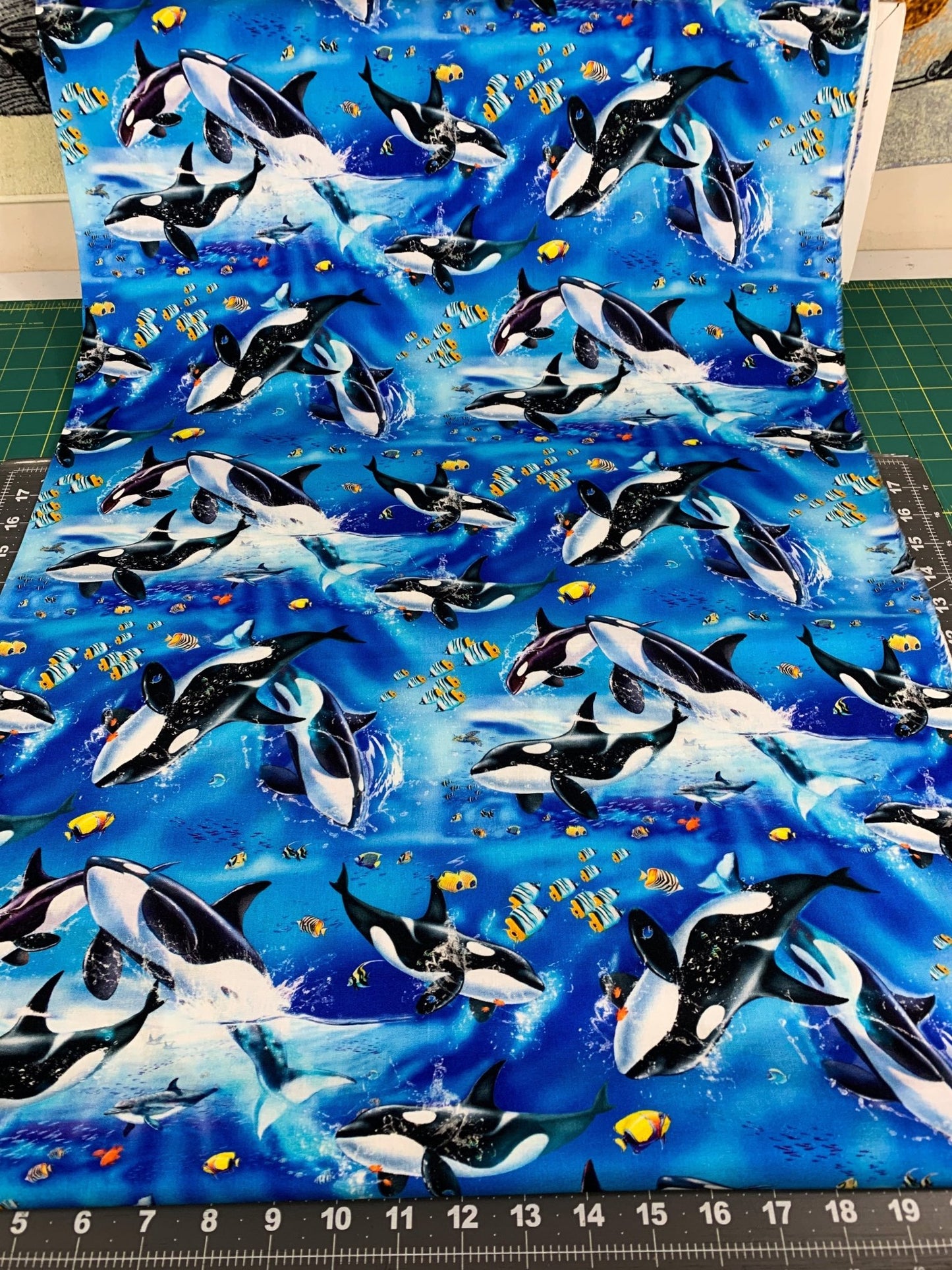 Blue Whale fabric 5754 whales cotton fabric - Mary Jo Fabrics