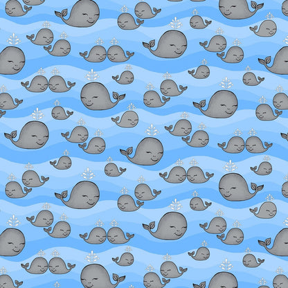 Blue Whale FLANNEL 1048 - 11 Grey Baby Whales - Mary Jo Fabrics