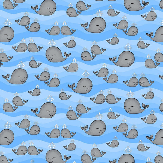 Blue Whale FLANNEL 1048 - 11 Grey Baby Whales - Mary Jo Fabrics