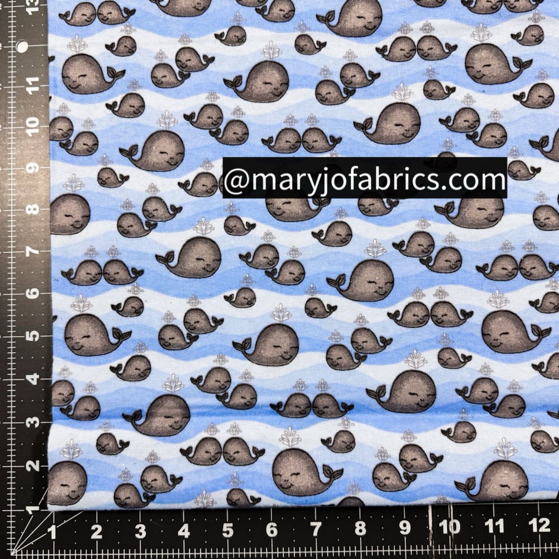 Blue Whale FLANNEL 1048 - 11 Grey Baby Whales - Mary Jo Fabrics