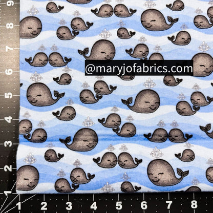 Blue Whale FLANNEL 1048 - 11 Grey Baby Whales - Mary Jo Fabrics