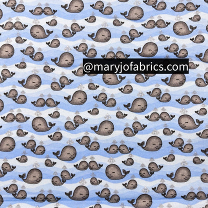Blue Whale FLANNEL 1048 - 11 Grey Baby Whales - Mary Jo Fabrics