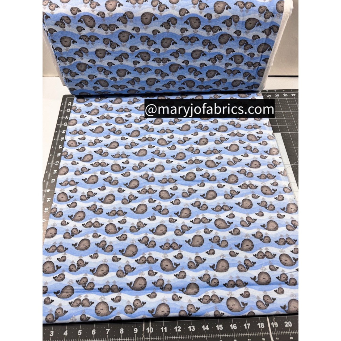 Blue Whale FLANNEL 1048 - 11 Grey Baby Whales - Mary Jo Fabrics
