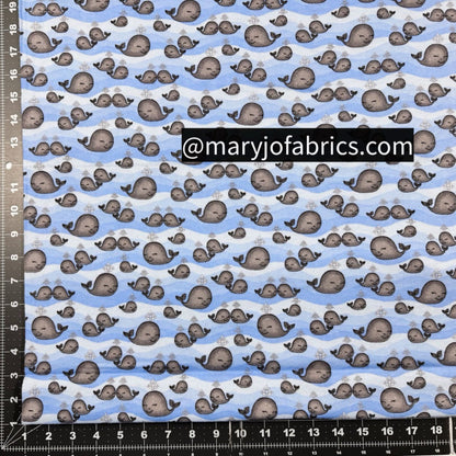 Blue Whale FLANNEL 1048 - 11 Grey Baby Whales - Mary Jo Fabrics