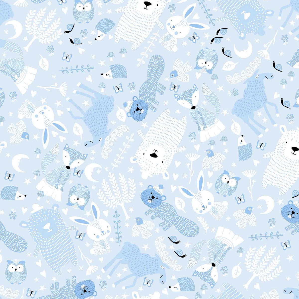 Blue Woodland Animal FLANNEL44-7982 Fox Rabbits - Mary Jo Fabrics