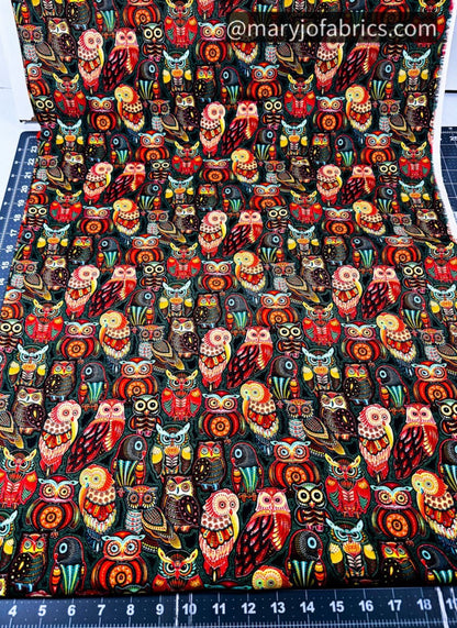 Bollywood Owl Fabric 6963 Colorful Owls - Mary Jo Fabrics