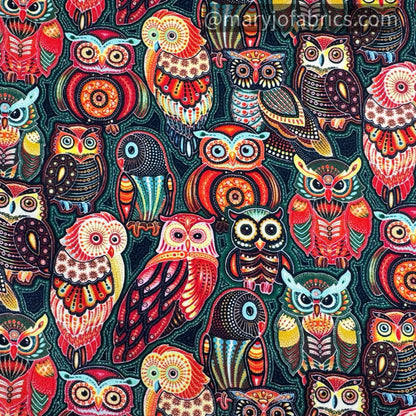 Bollywood Owl Fabric 6963 Colorful Owls - Mary Jo Fabrics