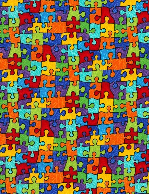 Bright Jigsaw Puzzle fabric C6344 Puzzle Pieces - Mary Jo Fabrics