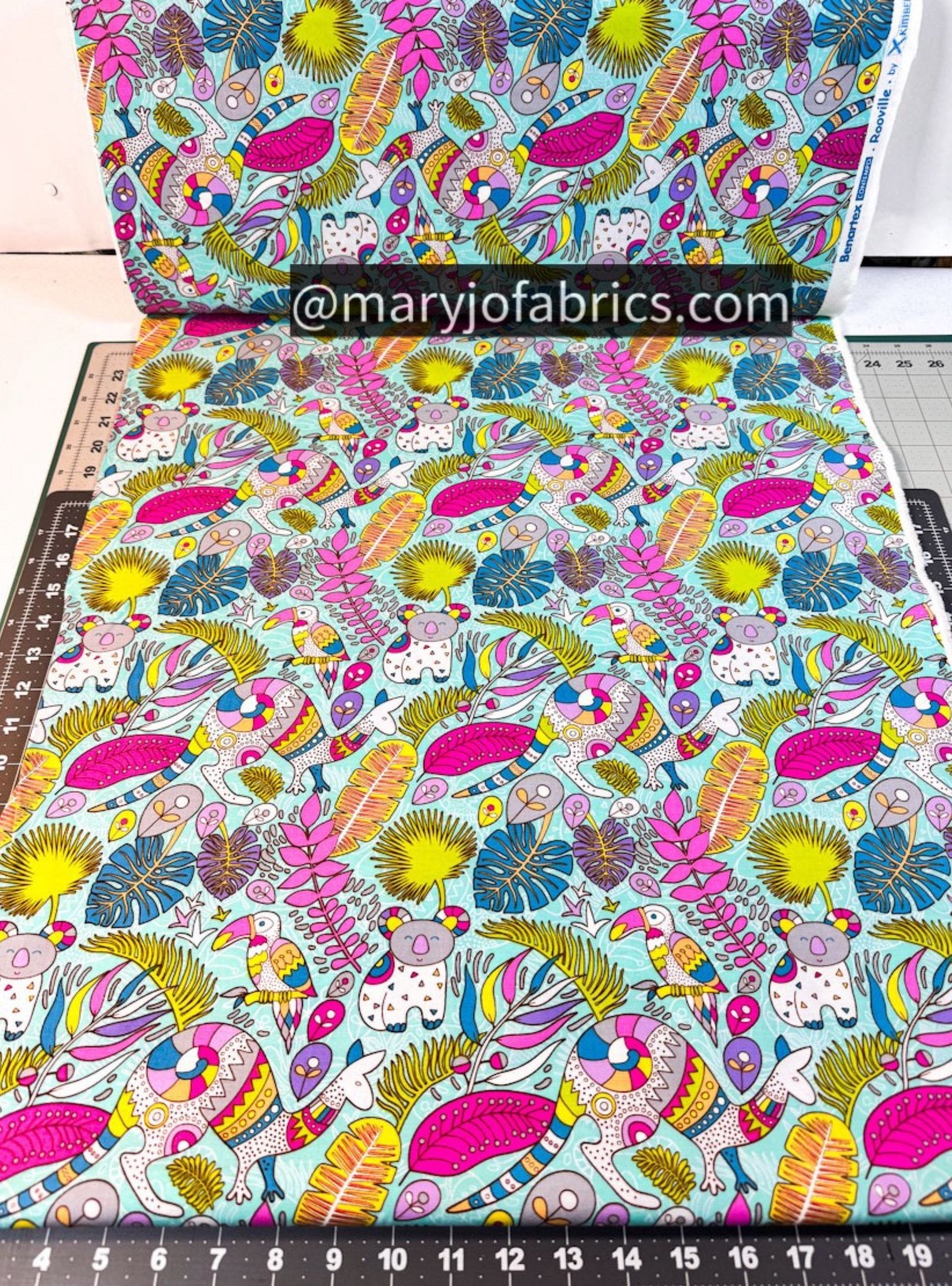 Bright Kangaroo Fabric 17000 - 84 Rooville Turquoise - Mary Jo Fabrics