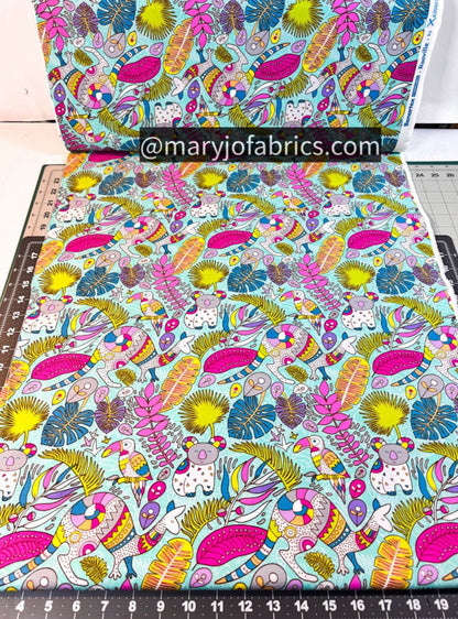 Bright Kangaroo Fabric 17000 - 84 Rooville Turquoise - Mary Jo Fabrics