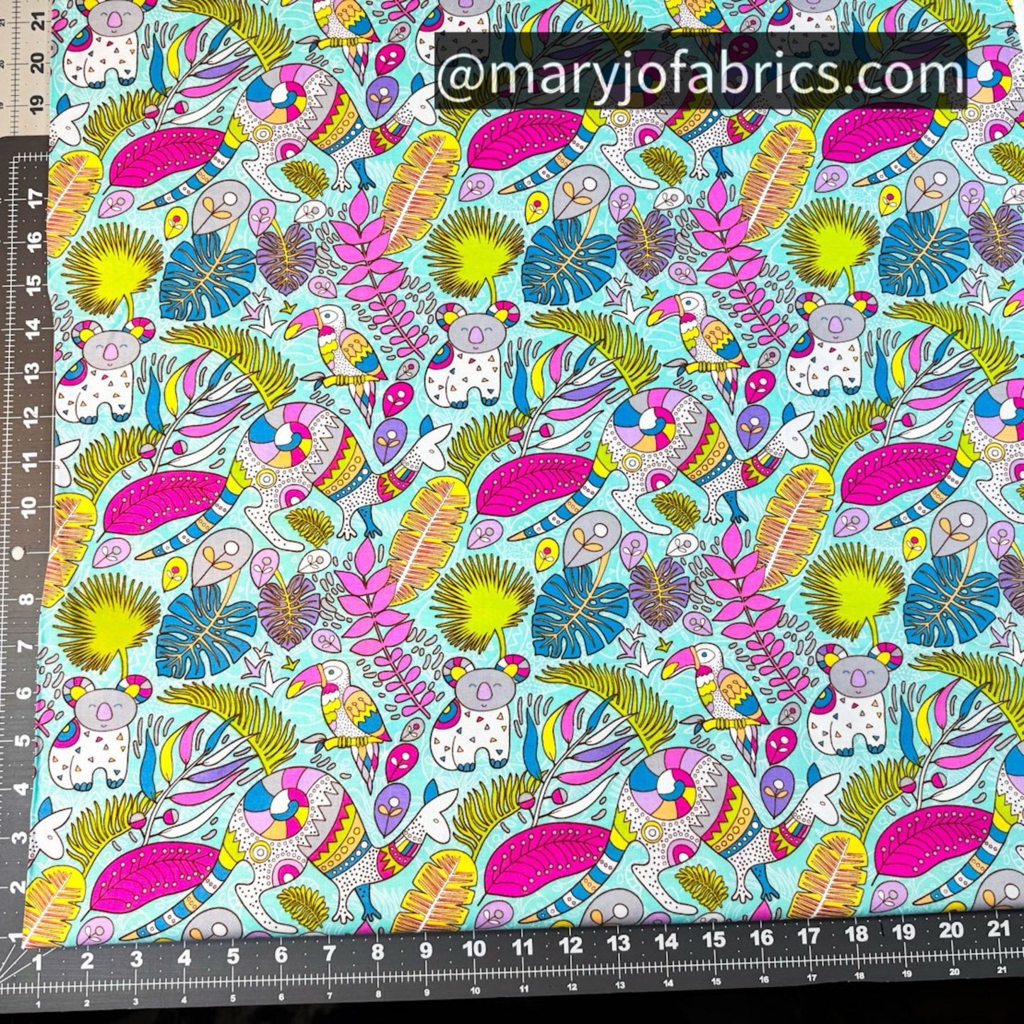 Bright Kangaroo Fabric 17000 - 84 Rooville Turquoise - Mary Jo Fabrics