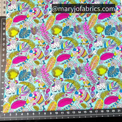 Bright Kangaroo Fabric 17000 - 84 Rooville Turquoise - Mary Jo Fabrics