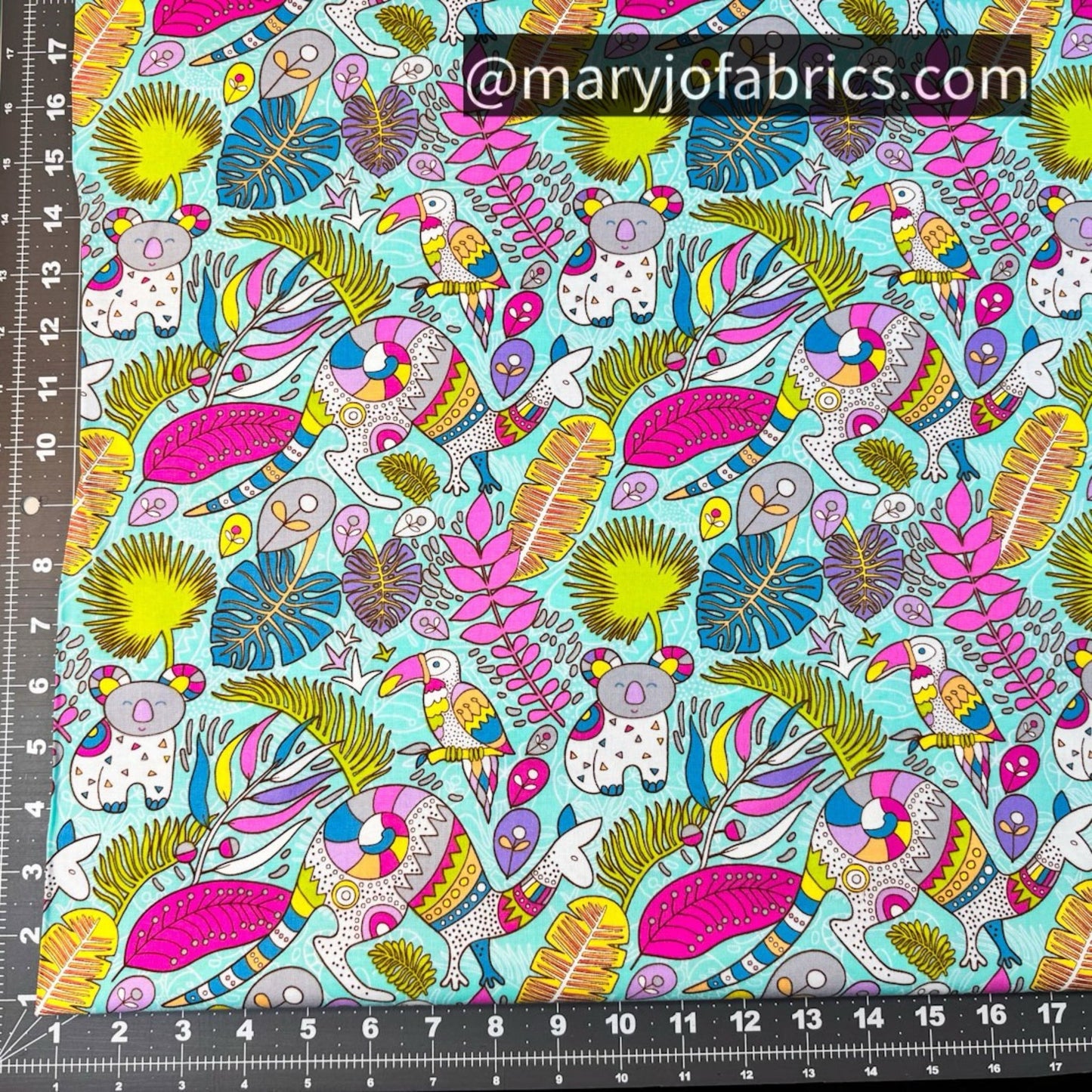 Bright Kangaroo Fabric 17000 - 84 Rooville Turquoise - Mary Jo Fabrics