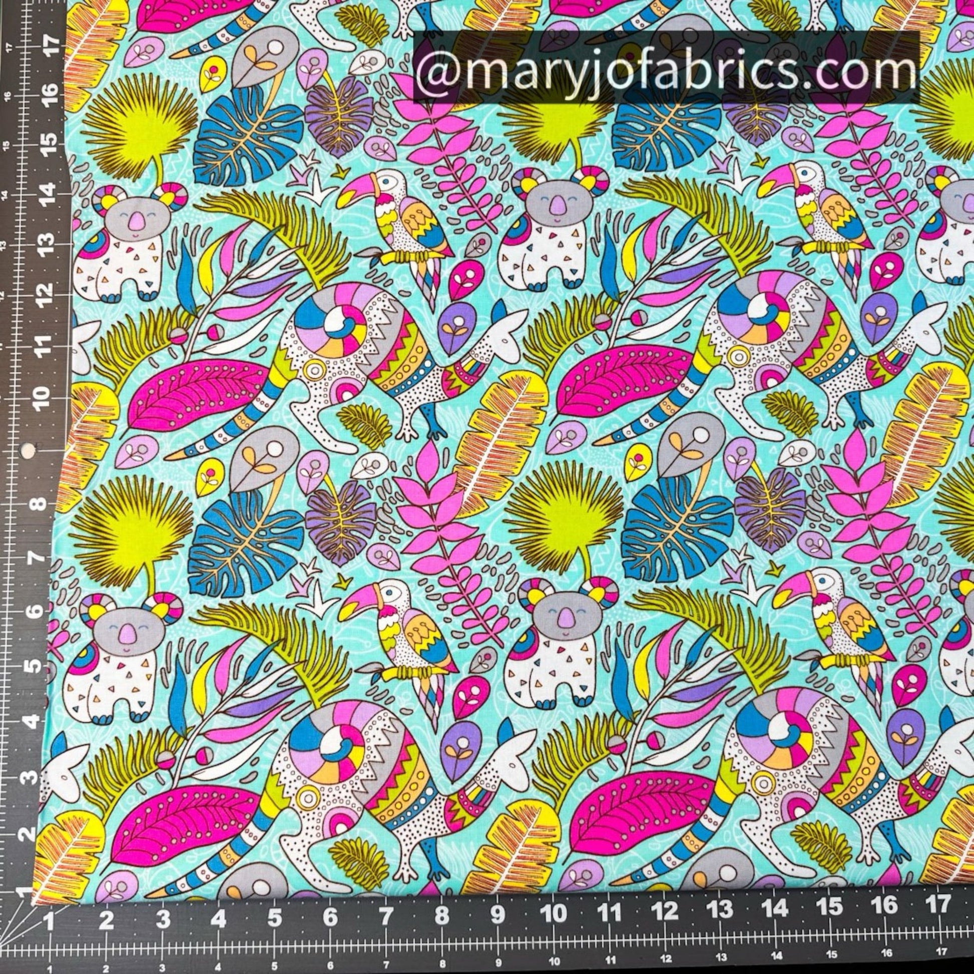Bright Kangaroo Fabric 17000 - 84 Rooville Turquoise - Mary Jo Fabrics