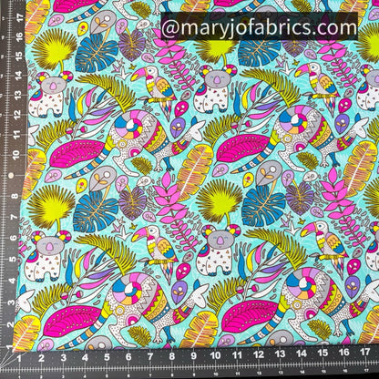 Bright Kangaroo Fabric 17000 - 84 Rooville Turquoise - Mary Jo Fabrics