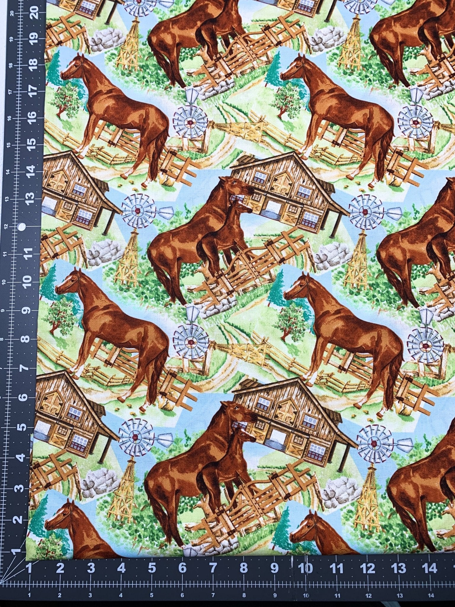 Brown racehorse cotton fabric mary Jo fabrics